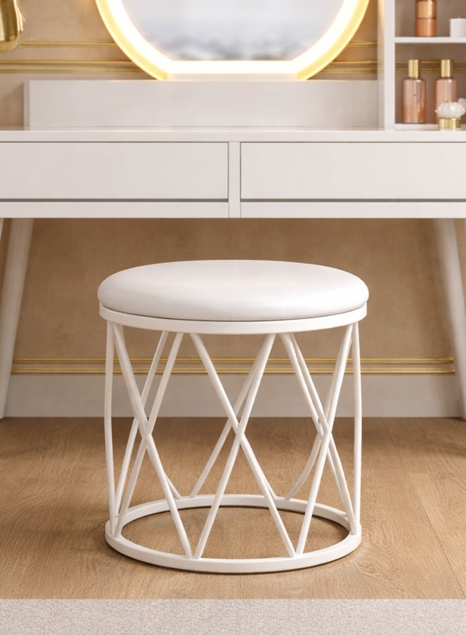 Harmony Homes Modern White Vanity Table with LED Round Mirror & Stool – 2 Drawer Dressing Table Set with Storage Shelf for Bedroom - Image 4